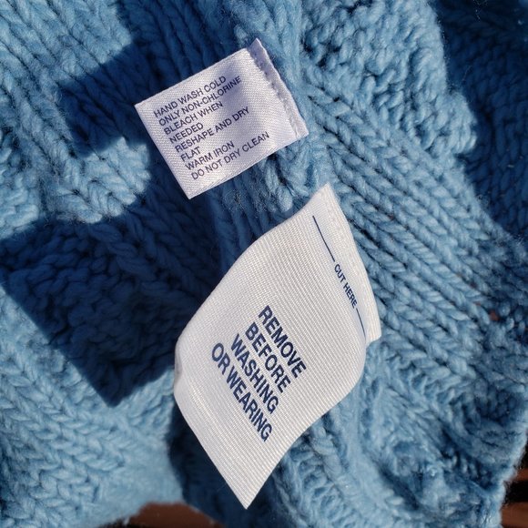 Sweater Wool Blend Celtic Cable Lt Blue GAP Sz XS - Picture 11 of 12
